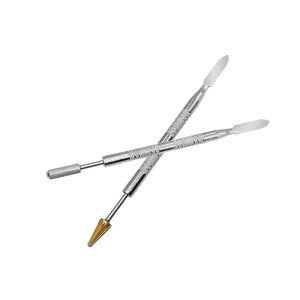 コバ塗り ペン型 レザークラフト革 工具 両端 ヘラ ローラー 作業 道具 回転 タイプ 両用 ワックス 筆 模型作り 手芸用 ステンレス製 シルバー (2本セット)