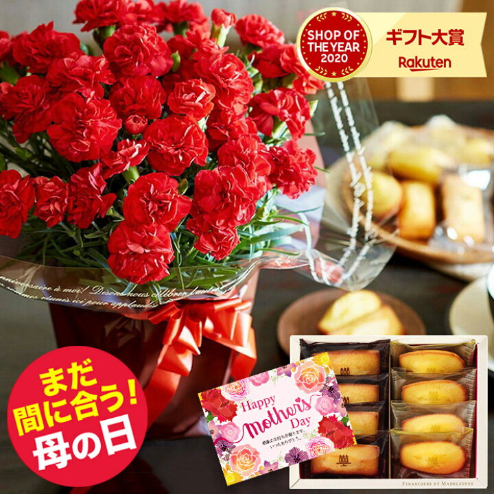 楽天市場 母の日 スイーツ 花 セット アンリ シャルパンティエ フィナンシェ マドレーヌ詰め合せと赤カーネーション 鉢植え５号 メーカー直送 F ソムリエ ギフト