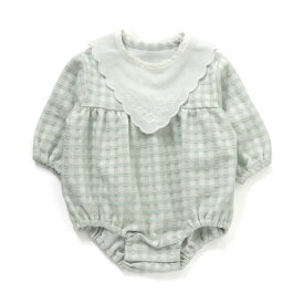 ＼5/23木20時～全品ポイントUP／[ 衿付き2wayロンパース ] （メール便）ベビー服 長袖 ロンパース トップス 女の子 80cm ギンガムチェック スタイ付 かわいい おでかけ おしゃれ 春物 ベビー用品 エフオー FO 贈答品