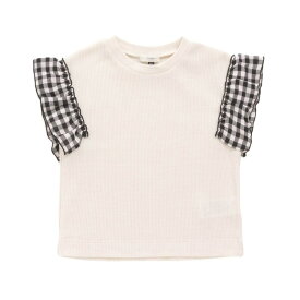 子供服 女の子 フリル トップス tシャツ [ 袖フリル Tシャツ ] キッズ （メール便）/ 送料無料 ワッフル フレンチスリーブ 半袖 かわいい ナチュラル ドット ボーダー チェック 保育園着 3歳/4歳/5歳 エフオー FO S207113 贈答品