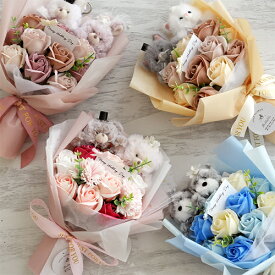 【結婚式 ギフト 花束】ウェディングベア ラブリー ソープフラワーブーケ　結婚祝い　結婚記念日　お祝い　ウェディング　ベア　ブライダルベア　祝電　電報　ギフト　プレゼント　かわいい　ウェルカムスペース　ウェディングドールぬいぐるみ　テディベア