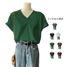 送料無料 tシャツ カットソー トップス レディース 無地 シンプル きれいめ 綿 大人 上品 オフィスカジュアル 夏 韓国ファッション 20代 30代 40代 50代