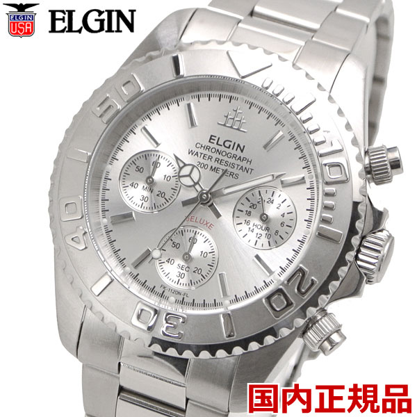 腕時計、アクセサリー メンズ腕時計 楽天市場】ELGIN エルジン 腕時計 クロノグラフ メンズ シルバー 