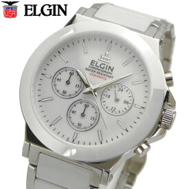 ELGIN エルジン 腕時計 セラミック クロノグラフ メンズ ホワイト FK1417C-W