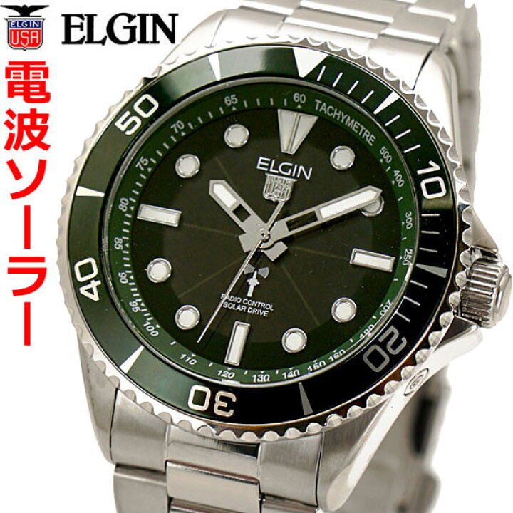楽天市場 エルジン Elgin 電波ソーラーウォッチ 腕時計 10気圧防水 太陽電池 メンズ 男性用 グリーン文字盤 Fk1427s Grp Bell Field