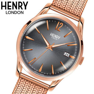 【ヘンリーロンドン】HENRYLONDON腕時計39mm男女兼用ユニセックスメンズ/レディースメッシュベルトグレーxローズゴールドヘンリーロンドンHENRYLONDONフィンチリーFinchleyHL39-M-0118