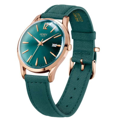 【ヘンリーロンドン】HENRYLONDON腕時計ぺウォッチ(男女2本セット)メンズ39mm&レディース25mm牛革ベルトエメラルドグリーンxローズゴールドストラトフォードStratfordHL39-S-0134HL25-S-0128