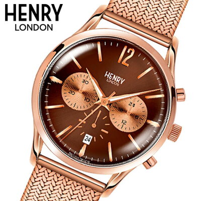 【ヘンリーロンドン】HENRYLONDON腕時計41mmクロノグラフメンズメッシュベルトブラウンxローズゴールドヘンリーロンドンHENRYLONDONハーローHARROWHL41-CM-0056