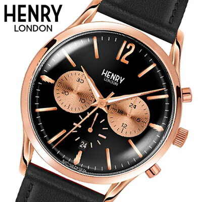【ヘンリーロンドン】HENRYLONDON腕時計41mmクロノグラフメンズ牛革ベルトブラックxローズゴールドヘンリーロンドンHENRYLONDONチャンセリーChanceryHL41-CS-0042