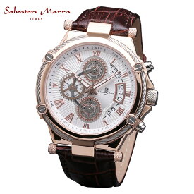サルバトーレマーラ SALVATORE MARRA メンズ腕時計 クロノグラフ 10気圧防水 レザーベルト ホワイト x ブラウン SM18102-PGWH