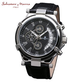サルバトーレマーラ SALVATORE MARRA メンズ腕時計 クロノグラフ 10気圧防水 レザーベルト シルバー x ブラック SM18102-SSBK