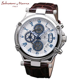 サルバトーレマーラ SALVATORE MARRA メンズ腕時計 クロノグラフ 10気圧防水 レザーベルト ホワイト x ブラウン SM18102-SSWH