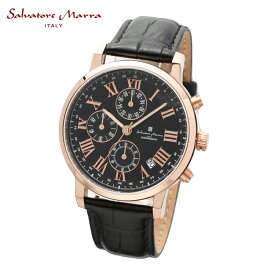 サルバトーレマーラ SALVATORE MARRA メンズ腕時計 クロノグラフ クロコ型押し牛革レザーベルト ブラックピンクゴールド x ブラック SM22103-PGBK