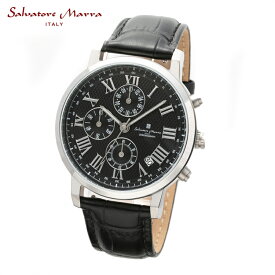 サルバトーレマーラ SALVATORE MARRA メンズ腕時計 クロノグラフ クロコ型押し牛革レザーベルト ブラック/シルバー x ブラック SM22103-SSBK