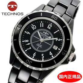 【テクノス】 TECHNOS ソーラーウォッチ 太陽電池 腕時計 セラミック ブラック メンズ TE9002TB