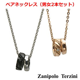 Zanipolo Terzini（ザニポロ・タルツィーニ）サージカルステンレス & タングステン製 リング ぺアペンダント/ネックレス（2本） ブラックダイヤモンド付 メンズ（チェーン付）ZTP452MA-BK-ZTP452FM-RG