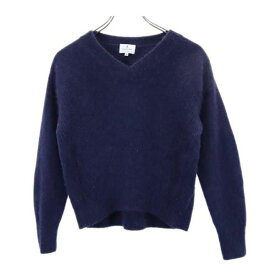 ランバンオンブルー ウールブレンド Vネック ニット 38 ネイビー系 LANVIN en Bleu 長袖 セーター レディース 【中古】 【221026】