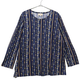 トラサルディ 総柄 長袖 Tシャツ L ネイビー TRUSSARDI ロンT レディース 【中古】 【231218】 メール便可 【PD】