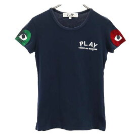 プレイコムデギャルソン 2009年 日本製 プリント 半袖 Tシャツ M ネイビー系 PLAY COMME des GARCONS ロゴ レディース 【中古】 【230618】 メール便可