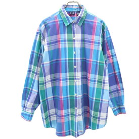 ギャップ 90s オールド 長袖 チェックシャツ L ブルー 他 GAP レディース 【中古】 【240420】 メール便可