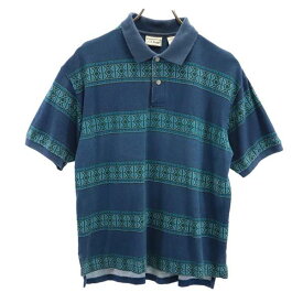 エルエルビーン 総柄 半袖 ポロシャツ XL 青系 L.L.Bean 鹿の子地 アウトドア キッズ 【中古】 【230608】