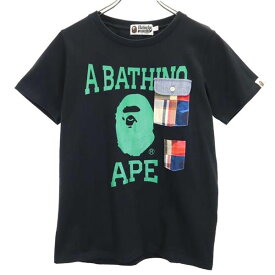 アベイシングエイプ ロゴプリント 半袖 Tシャツ XS ブラック A BATHING APE レディース 【中古】 【230608】 メール便可