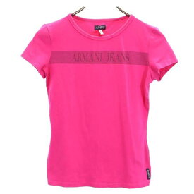 アルマーニジーンズ 半袖 ロゴプリント 半袖 Tシャツ 36 ピンク ARMANI JEANS イタリア製 レディース 【中古】 【230603】 メール便可