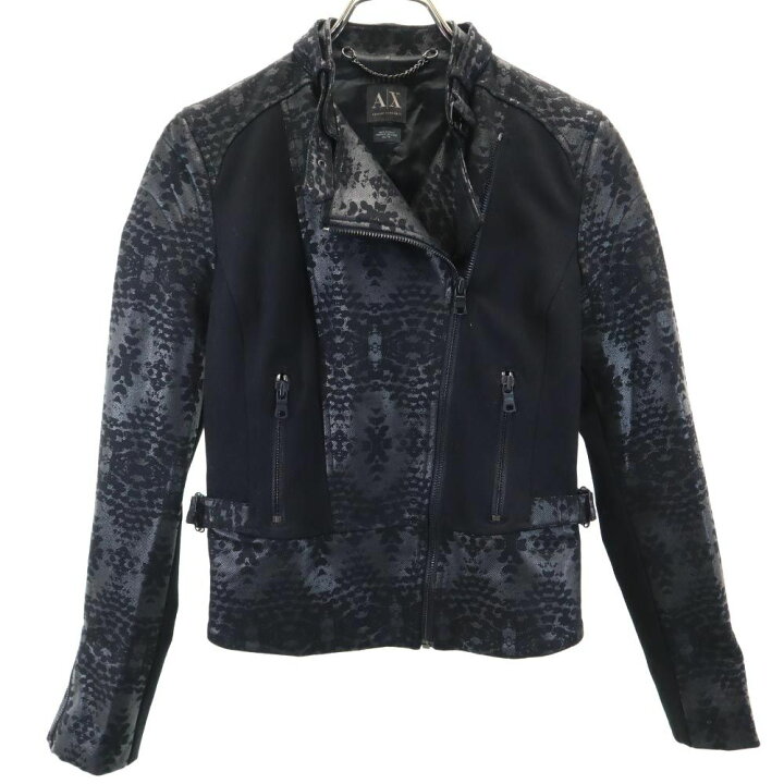 古着 ARMANI EXCHANGE アルマーニエクスチェンジ 総柄 ダブルライダースジャケット XS ブラック系 レディース 【中古】 【PD】