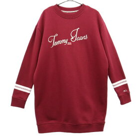 トミー ジーンズ ロゴ刺繍 長袖 ミニワンピース S レッド TOMMY JEANS チュニック プリント レディース 【中古】 【231205】