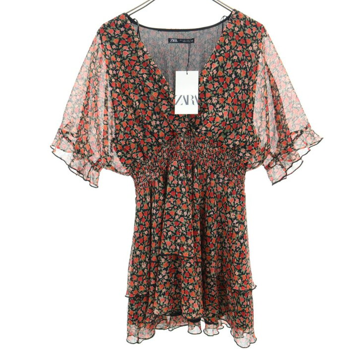 楽天市場】未使用 ザラ 花柄 半袖 チュニック L ブラック 他 ZARA 