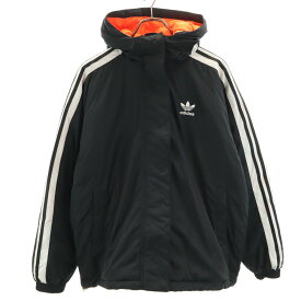 古着 adidas アディダス ビッグトレフォイル フード付き 中綿ジャケット M ブラック レディース 【中古】 【PD】