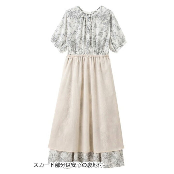 楽天市場】ワンピース 線画タッチ花柄ギャザー切替ワンピース(M〜5L 