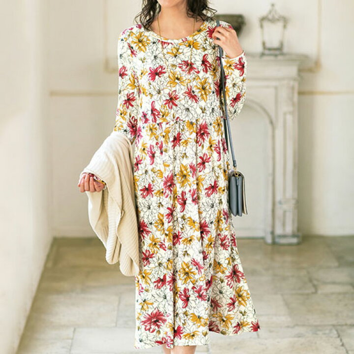 楽天市場 1000円offクーポン配布中 アウトレット ホームウェア M L Llミセスのエレガントカップ付ワンピース M Ll ベルーナ 40代 50代 60代 レディース ミセス 大人 ファッション 秋冬 冬服 ルームウェア パジャマ 花柄 プチプラ 在庫処分 在庫限り ベルーナ