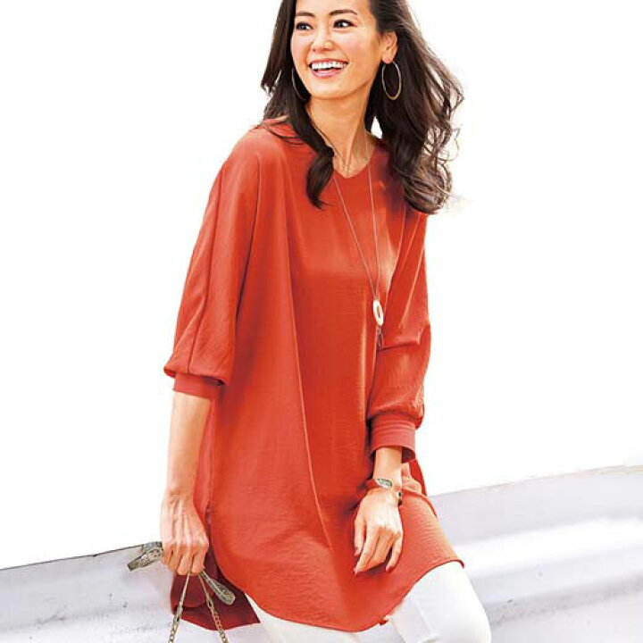 楽天市場 アウトレット ワンピース M L Ll ビンテージ調素材ドルマンチュニック M 5l ベルーナ Belluna 40代 50代 60代 レディース ミセス 大人 ファッション 夏 夏服 大人 体型カバー 長袖 大人可愛い プチプラ 在庫処分 ゆったり 大きいサイズ ベルーナ