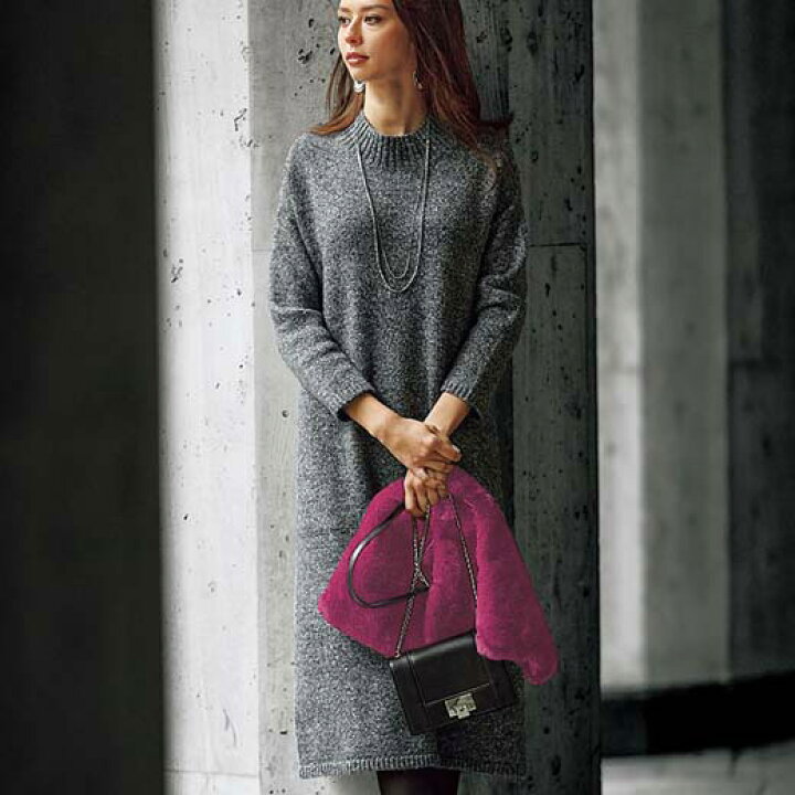 楽天市場 ニットワンピース 3l 4l 5l ミックスヤーンロングワンピース 3l 5l ベルーナ Belluna 40代 50代 60代 レディース ミセス 大人 ファッション 秋冬 ニット ワンピース 秋服 大きいサイズ 長袖 ベルーナ