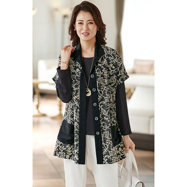 楽天市場 アウター 羽織り M L Ll 3l ちりめん和柄プリントベストアンサンブル M 3l 40代 50代 60代 ファッション レディース ファッション 大人 ミセス ベルーナ Belluna 春 春服 小さいサイズ アウター 羽織り ジャケット コート スプリングコート 春コート 母の日