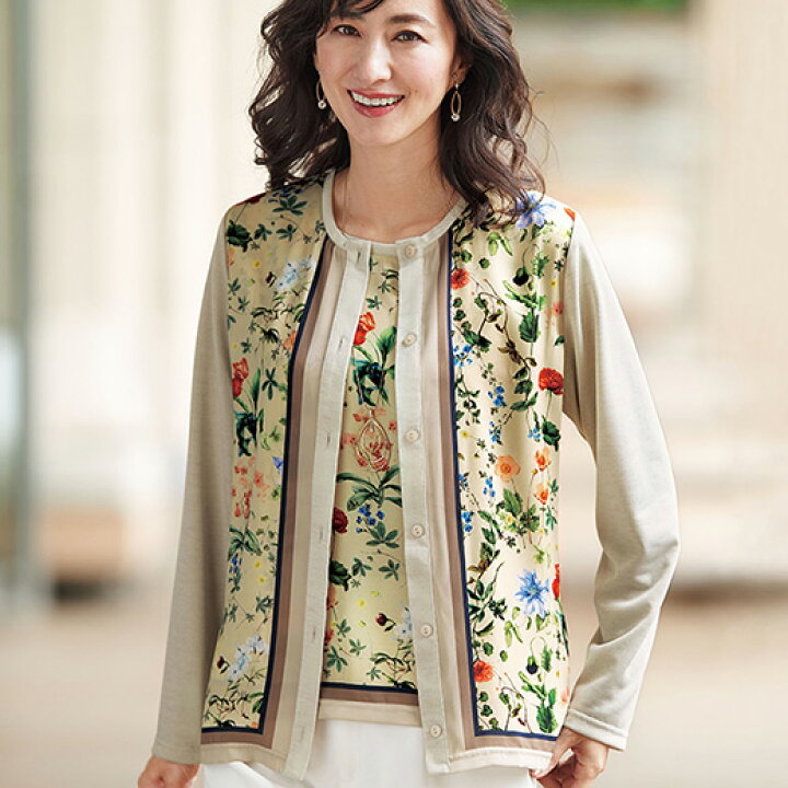 楽天市場 Tシャツ 3l 4l 5l 花柄プリントカーディガンアンサンブル 3l 5l 40代 50代 60代 ファッション レディースファッション 大人 ミセス ベルーナ Belluna 春 春服 シャツ トップス チュニック 大きいサイズ 長袖 ベルーナ