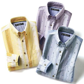 ●アウトレット●シャツ ＜コムルヴァン・オム＞パネルストライプシャツ(S～3L) ベルーナ 40代 50代 60代 メンズ 紳士 大人 ファッション メンズライフ トップス