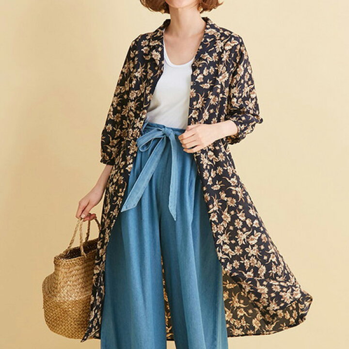 楽天市場 クーポン配布中 アウトレット カットソーワンピース M L Ll 3l 4l 5l 開衿デザインプリントワンピース ベルーナ Belluna 40代 50代 60代 レディース ミセス 大人 ファッション 夏 ワンピース 花柄 体型カバー 長袖 在庫処分 ゆったり 大きいサイズ ベルーナ