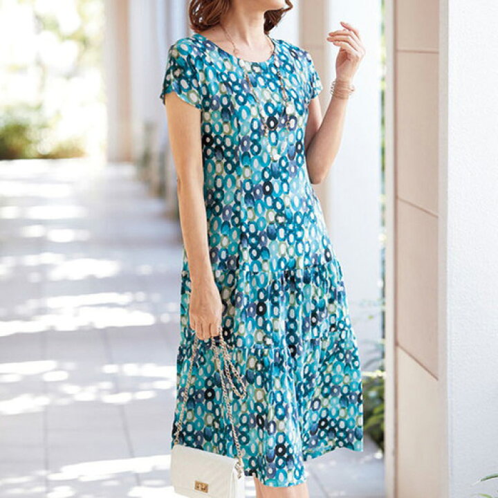 楽天市場 アウトレット 在庫残りわずか ワンピース L Ll 3l 4l 5lエレガントドット柄カットソー素材ワンピース ベルーナ Belluna 40代 50代 60代 レディース ミセス 大人 ファッション 夏 夏服 大人 プチプラ在庫処分 在庫限り ベルーナ