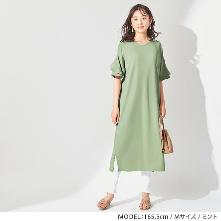 楽天市場 Web限定 ワンピース M S L Ll 3l 4l 5l ４つの機能付 フリル袖ｔシャツワンピース M 5l 40代レディースファッション 30代 レディース ベルーナ 春 春服 Alotta アロッタ ｕｖカット 接触冷感 ひんやり 体型カバー 涼しい 大人 ベルーナ
