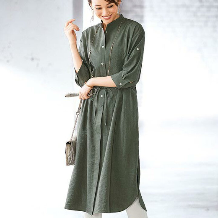 楽天市場 最大1000円offクーポン配布中 チュニック M L Ll 麻調素材切替デザインロングワンピース M Ll ベルーナ Belluna 40代 50代 60代 レディース ミセス 大人 ファッション 夏 シャツ ブラウス ベルーナ