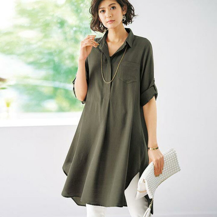 楽天市場 チュニック M L Ll スラブ素材スキッパーシャツワンピース M Ll ベルーナ Belluna 40代 50代 60代 レディース ミセス 大人 ファッション 夏 シャツ ブラウス 半袖 ベルーナ