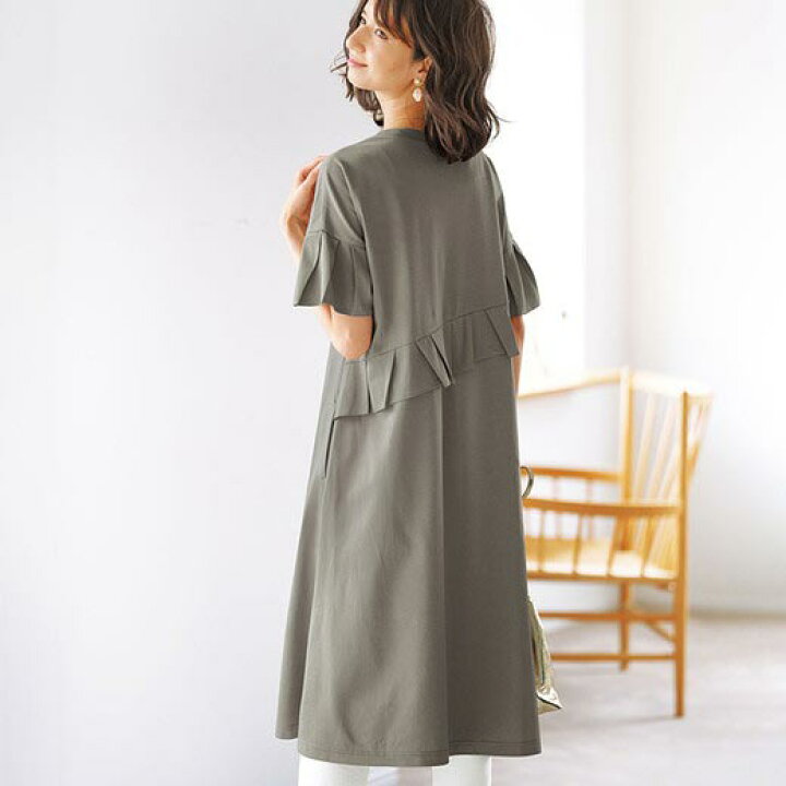 楽天市場 500円offクーポン配布中 カットソーワンピース M L Ll バックフリル使いフレアーワンピース M Ll ベルーナ Belluna 40代 50代 60代 レディース ミセス 大人 ファッション 夏 ワンピース 半袖 ベルーナ