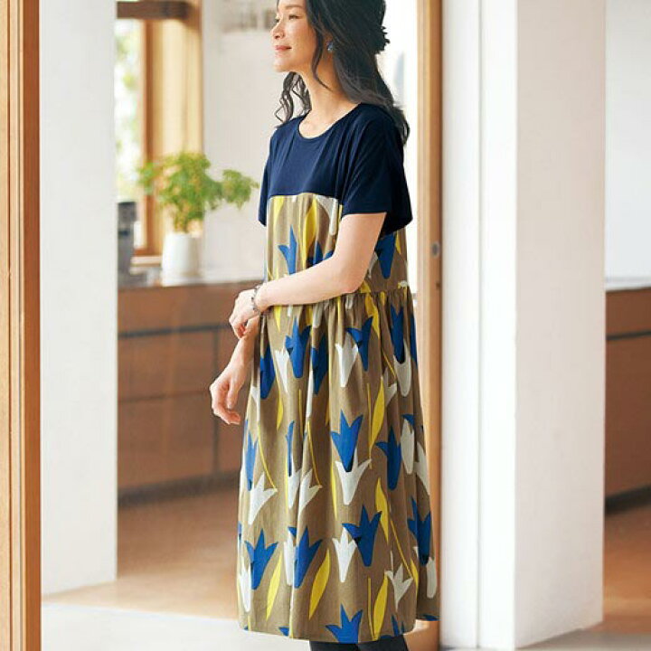 楽天市場 クーポン配布中 チュニック 3l 4l 5l らくリラ プリントワンピース 3l 5l ベルーナ Belluna 40代 50代 60代 レディース ミセス 大人 ファッション 大きいサイズ夏 シャツ ブラウス 半袖 ベルーナ