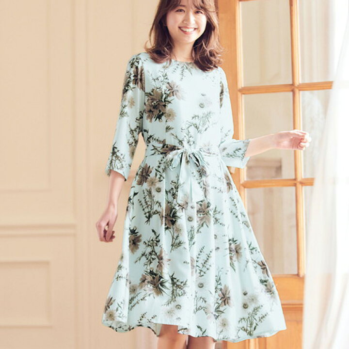 楽天市場 ワンピース M L Ll 3l 繊細花柄フェミニンワンピース M 3l ベルーナ 30代 40代 50代 レディース ミセス 大人 大人可愛い ファッション レディース ラナン Ranan 秋 秋服 大人 ベルーナ