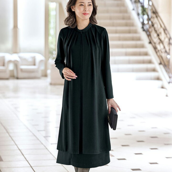 楽天市場 ブラックフォーマル M L Ll 洗えてシワになりにくい ジョーゼット重ねドレープワンピース M Ll ベルーナ Belluna 40代 50代 60代 レディース ミセス 大人 ファッション 秋服 秋冬 プチプラ 喪服 スーツ ベルーナ
