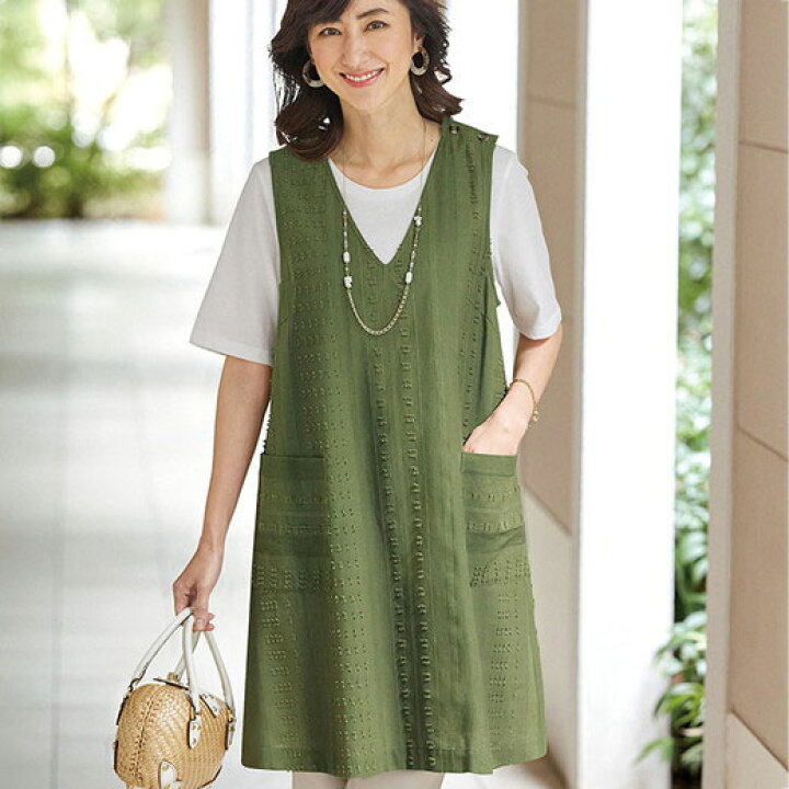 楽天市場 クーポン配布中 ジャンパースカート 3l 4l 5l 綿麻ドビー素材ジャンパードレス 3l 5l ベルーナ Belluna 40代 50代 60代 ミセス 大人 ファッション レディース 夏 夏服 ジャンパーワンピース ワンピース 大人 ジャンスカ 大きいサイズ ベルーナ