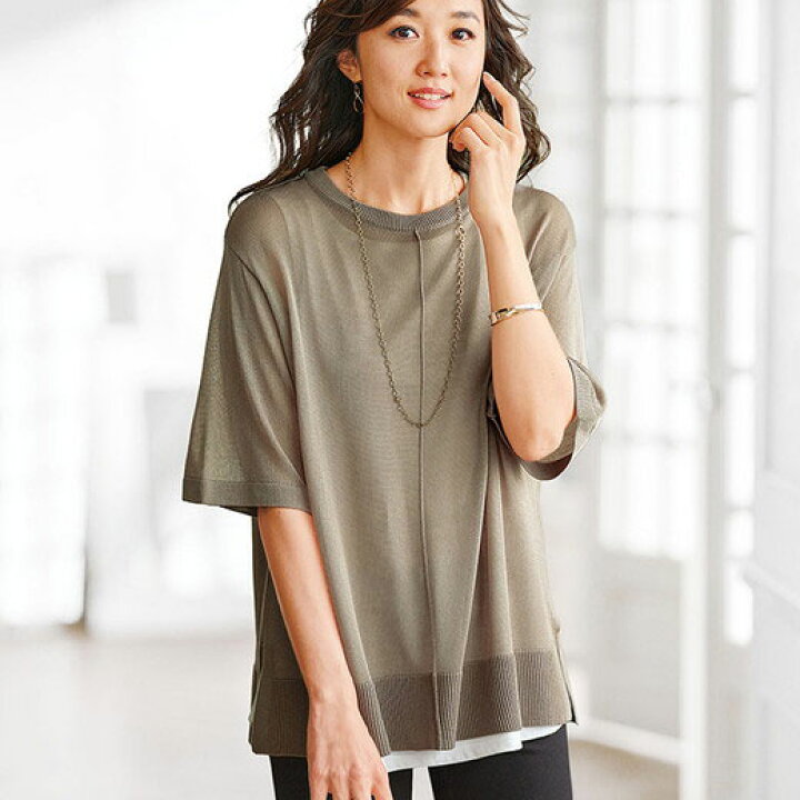 楽天市場 ニットプルオーバー M L Ll シアーニット素材アンサンブル M Ll ベルーナ Belluna 40代 50代 60代 ミセス 大人 ファッション レディース 夏 夏服 ニット トップス 体型カバー ベルーナ