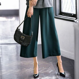 ワイドパンツ ダブルクロス素材ベルト付ワイドパンツ(S～LL) レディース ミセス 大人 ファッション ボトムス パンツ プチプラ 在庫処分 在庫限り 40代 50代 Belluna ベルーナ